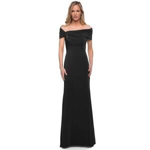 La Femme Black Jersey Off The Shoulder Gown Size 6 $389 NWOT